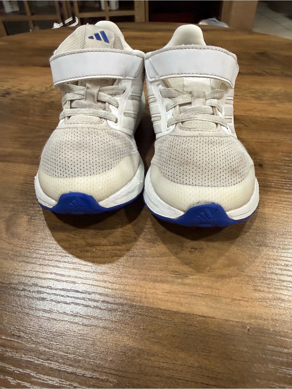 adidas Kids White and Blue Hook-and-Loop Sneakers